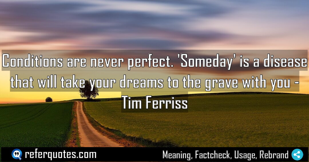 Conditions are never perfect Someday is a disease Meaning Factcheck Usage