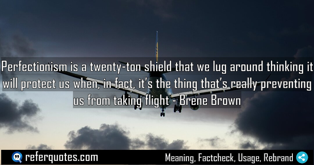 Perfectionism is a twenty ton shield that we Meaning Factcheck Usage